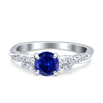 Infinity Round Three Stone Ring Blue Sapphire CZ 925 Sterling Silver Wholesale